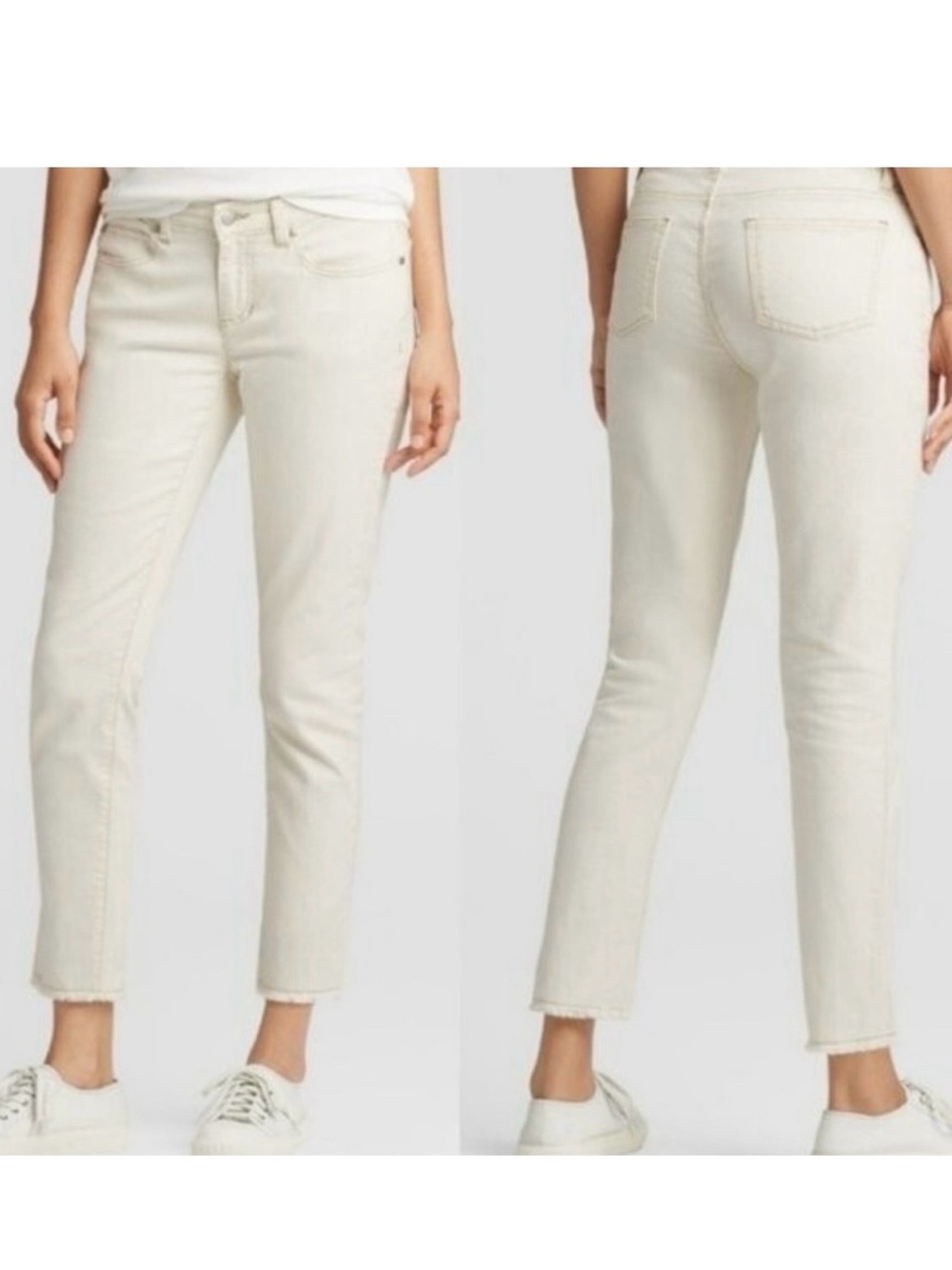 Eileen Fisher-Organic cotton raw hem cream color straight leg jeans.Size 4